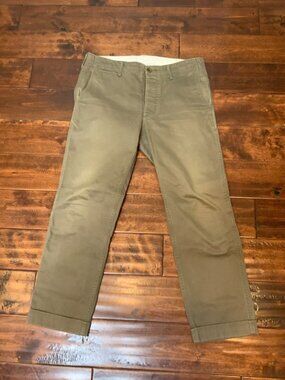 Visvim Military Green Tapered Cuffed  Cropped Chino Pants, Size M